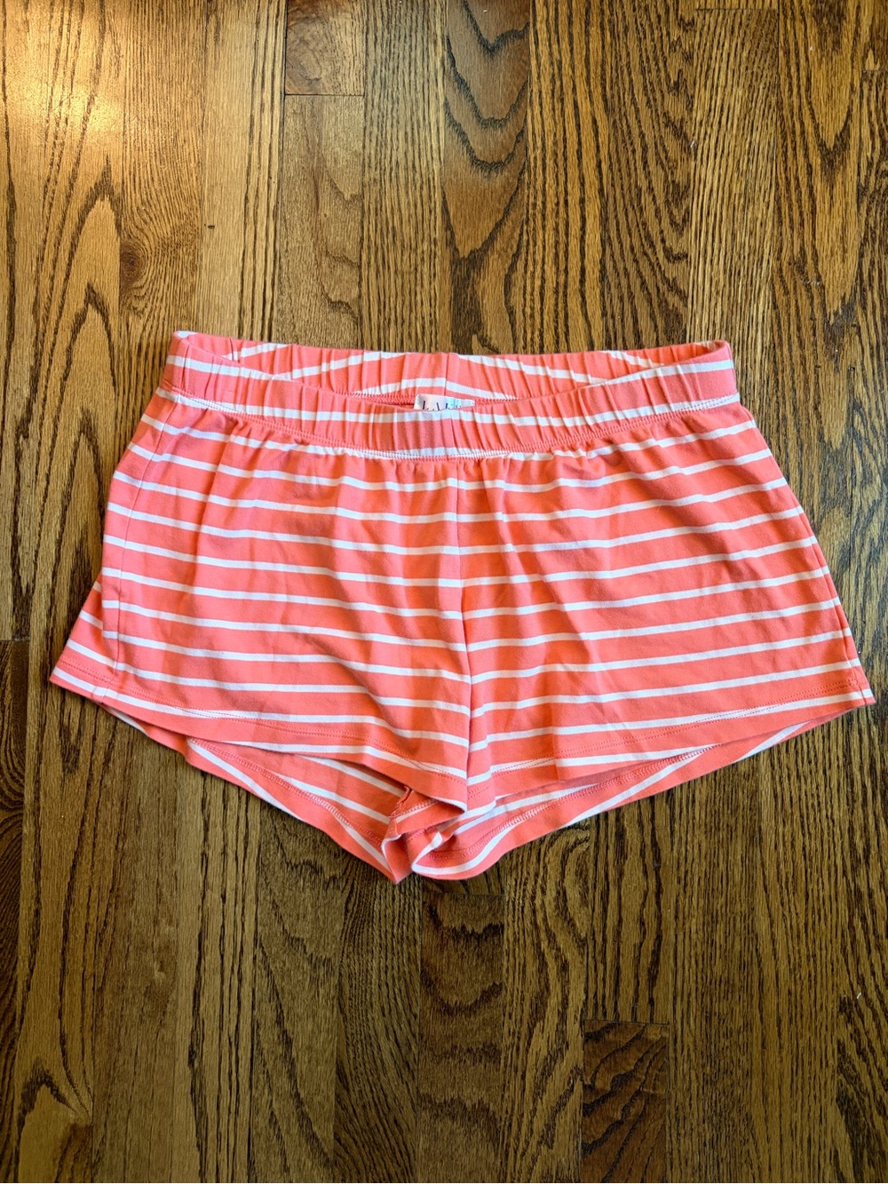 LAKE Pima Cotton Coral & White Striped Lounge Sleep Shorts Cozy - Large